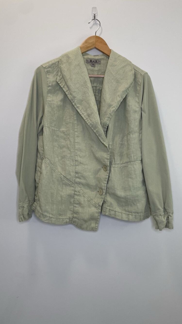 Flax Linen Asymmetric Jacket Top Lagenlook Minimalist Artsy Beachy Green Medium